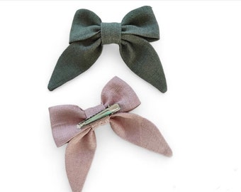 Linen burnt rust hair bow, M size girl's hair accessories, Many colors