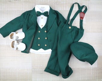 Ring bearer green outfit a, suit for baby boy, St.Patrick green suit