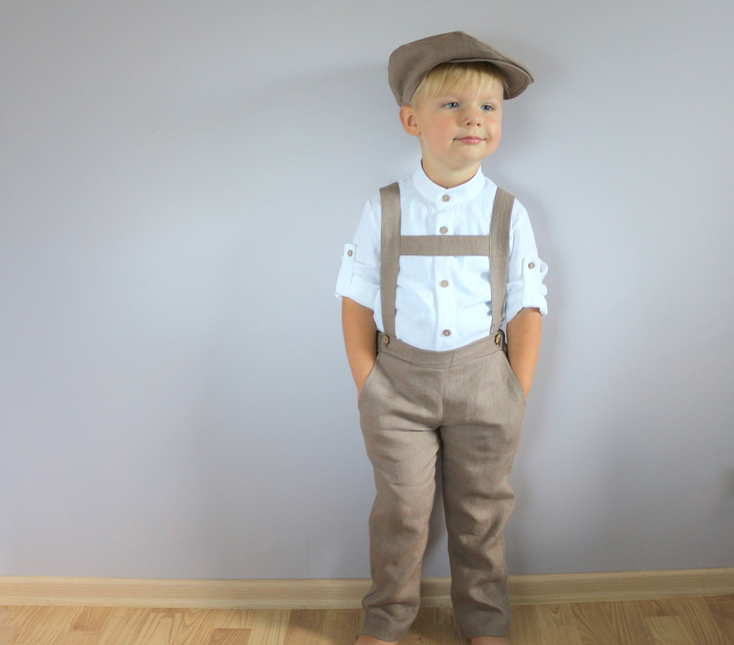 Boys Grey Trouser Suit  Navy Braces  Wedding Suit  Charles Class