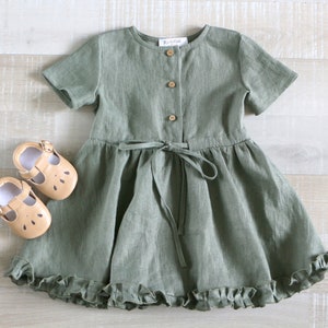 Girls sage green dresses a, ruffle baby garment,  1st birthday ruffle dress