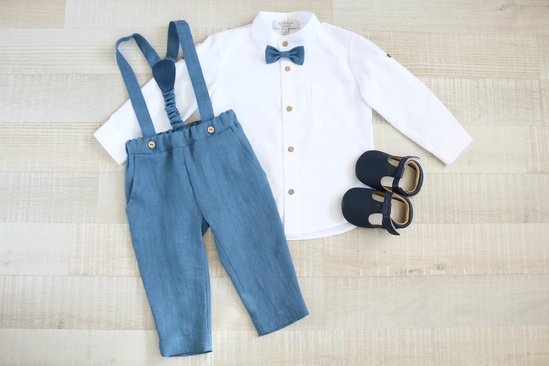 Page Boy Blue Suit Set, Baby Linen Carrier Pants, Toddler Shirt