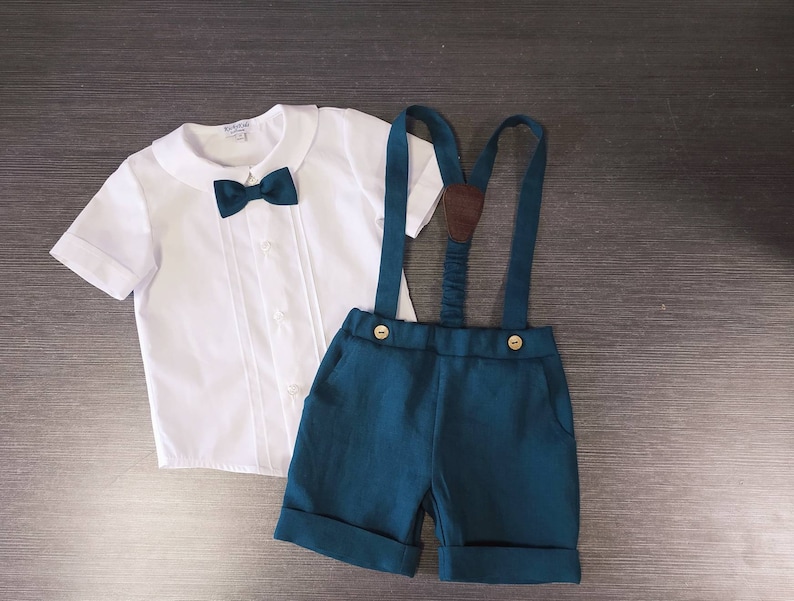 Boys carrier shorts, Ring bearer suit set, cotton shirt, Baby blessing clothes image 7