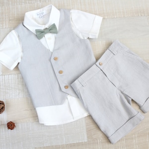 Boys shorts with shirt and vest, Toddler suit set, Page boy short suit, Light grey outfit, MANY colors