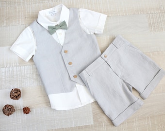 Boys shorts with shirt and vest, Toddler suit set, Page boy short suit, Light grey outfit, MANY colors