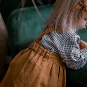 Faldas para niñas con tirantes, vestido de delantal para niños pequeños, faldas con tirantes de lino imagen 7