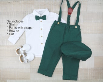 Page boy natural outfit, Suspender pants, kids shirt, Hat