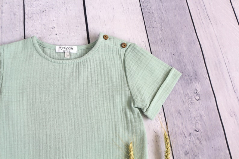 Boys Muslin Shirt With Shoulder Buttons Toddler Short Sleeve Etsy