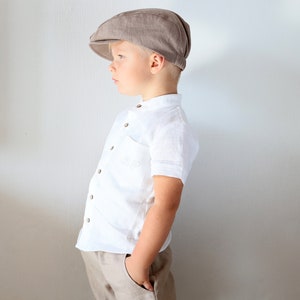 Newsboy cap, baby boy brown flat hat, page boy linen hat, toddler herringbone image 3