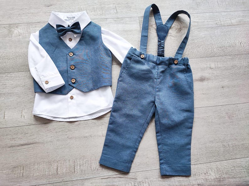 Boys wedding suit set, Toddler formal outfit, Ring bearer classic suit image 4
