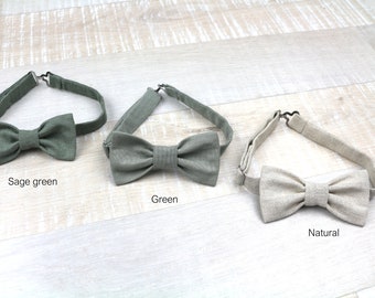 Sage green bow tie for kids, Baby flies, children's linen bow tie