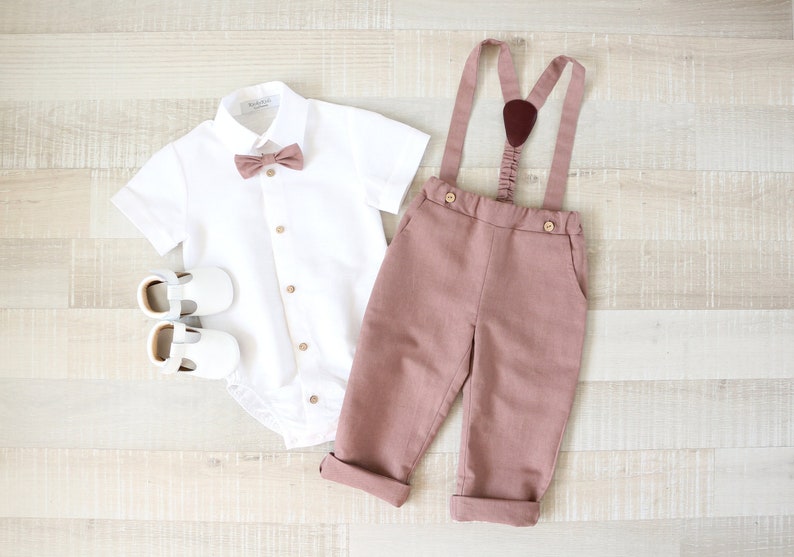 Baby boy olive green suit set, Page boy vest, pants, shirt, Ring bearer suit image 4