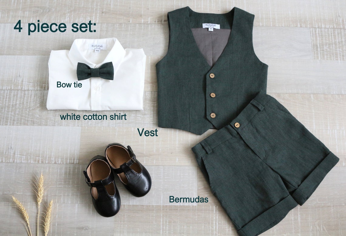 Boys Short Suit Set A Baby Waistcoat Bow Tie White Boys Etsy Canada