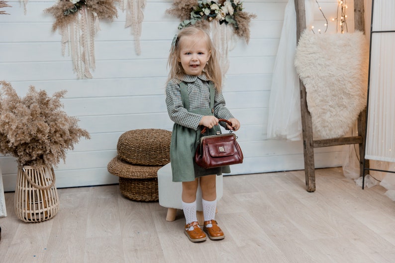 Faldas para niñas con tirantes, vestido de delantal para niños pequeños, faldas con tirantes de lino imagen 6