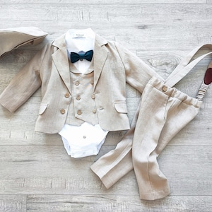 Ring bearer beige outfit a, suit for baby boy, Toddler wedding suit