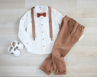 Rustic suit set, page boy outfit with braces