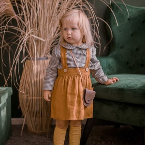 Faldas para niñas con tirantes, vestido de delantal para niños pequeños, faldas con tirantes de lino imagen 8