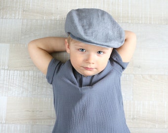 Boys flat hat Newsboy linen hat Ring bearer hat Toddler page boy linen flat cap Herringbone hat Fathers day hat