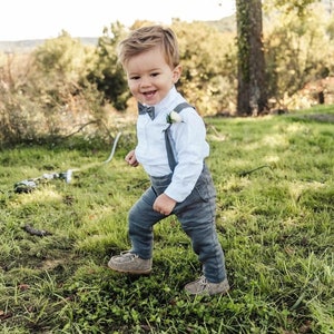 Conjunto de terno de pajem, calças de linho para bebê menino, conjunto de suspensórios