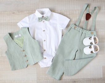 Baby boy eucalyptus suit set, Page boy baby outfit, Dress shirt for boy, Baptism gown clothes