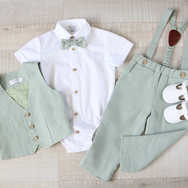 Baby boy eucalyptus suit set, Page boy baby outfit, Dress shirt for boy, Baptism gown clothes