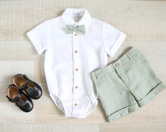 Baby clothes a, eucalyptus shorts set, body shirt, bow tie