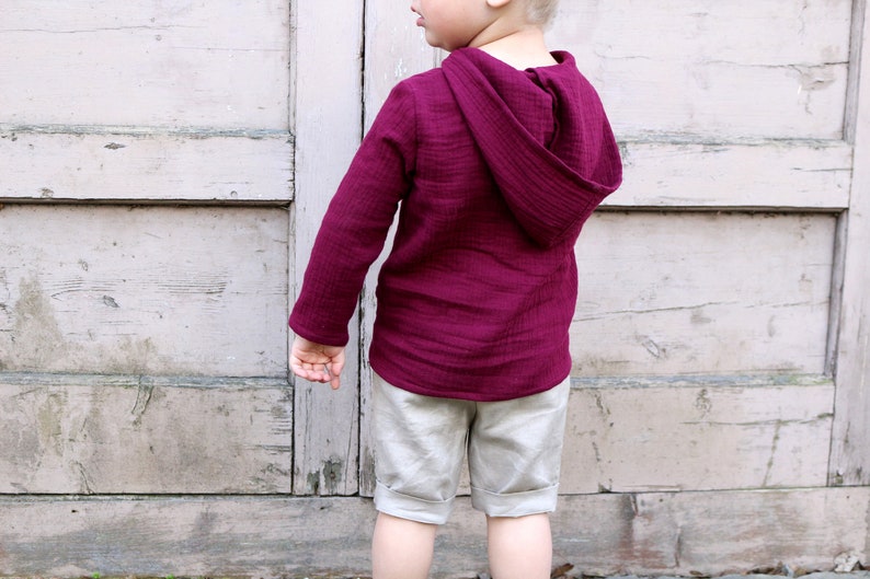 Muslin jumper with long sleeves, Organic baby clothes, Boys muslin shirt, Jumper with hoodie image 6