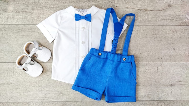 Boys carrier shorts, Ring bearer suit set, cotton shirt, Baby blessing clothes image 2