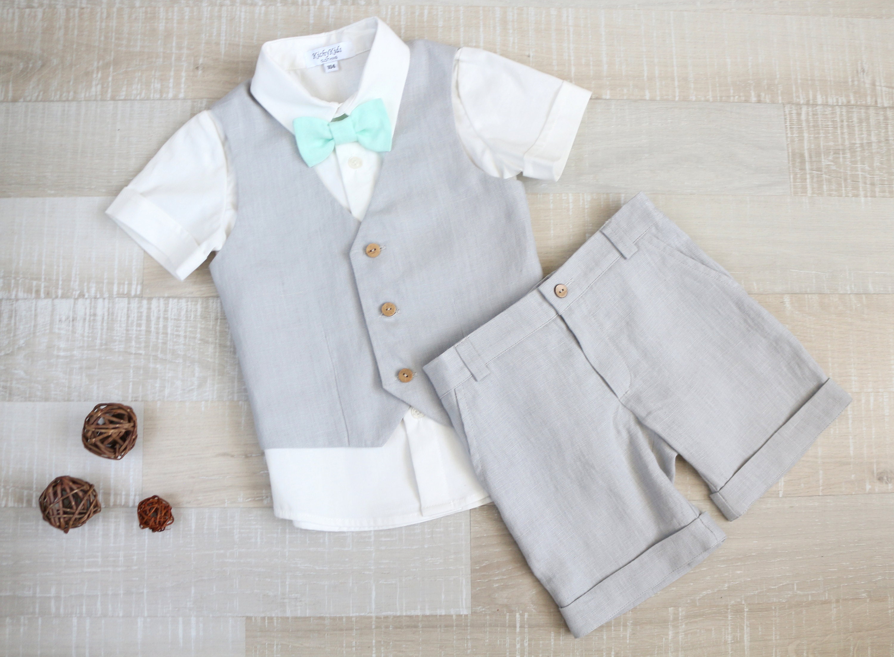 Boys short suit set a baby waistcoat bow tie white boys | Etsy