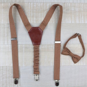 Father & son braces, Kids tan with bow tie, ring bearer toddler suspenders + bow tie