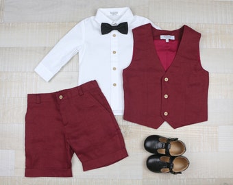 Boys ring bearer outfit,  waistcoat, short set for toddlers