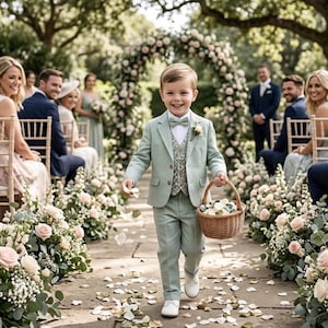 Line pastel mint suit, Wedding suit, Floral Vest, Blazer, Bow Tie