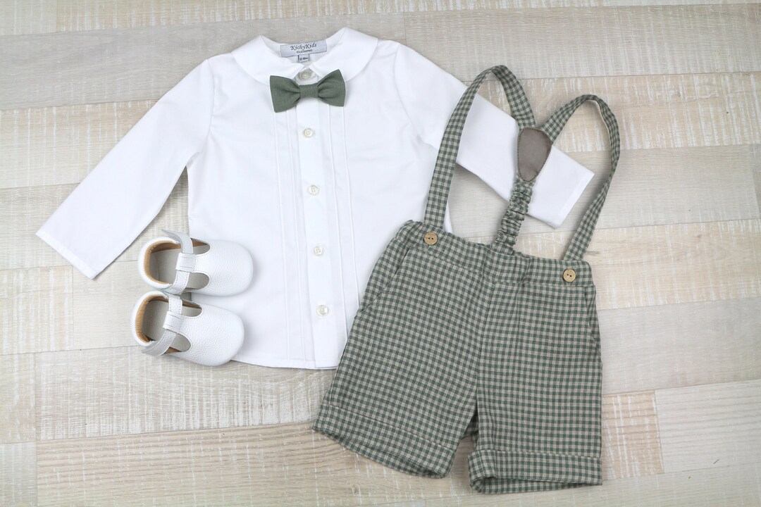 Page Boy Sage Green Suit Set Baby Boy Carrier Shorts Plaid Etsy