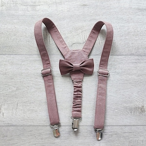 Boys suspenders with bow tie, Dusty rose straps and fly, Ring bearer toddler braces image 1