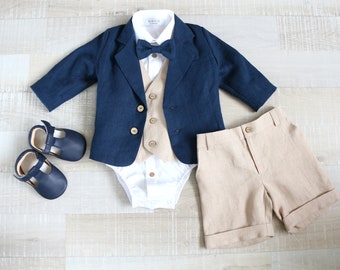 Ring bearer outfit, Boys short suit set, blazer, shorts,vest, shirt