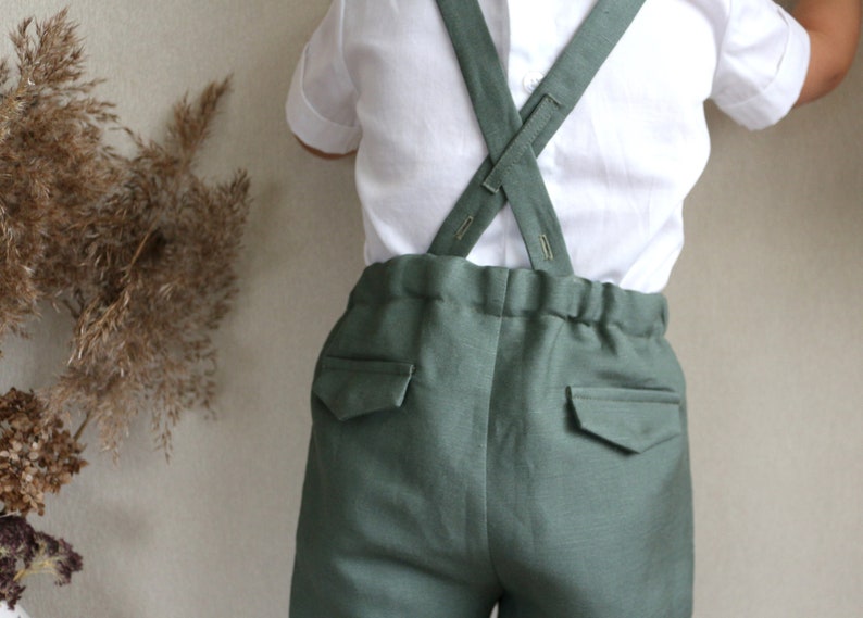 bow tie Kids fly Baptism toddler outfit Sage green children/'s pants High waist pants with linen shirt
