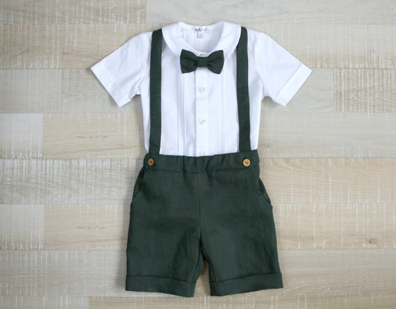 Boys Forest Green Carrier Shorts, Page Boy Outfit A, Cotton Shirt