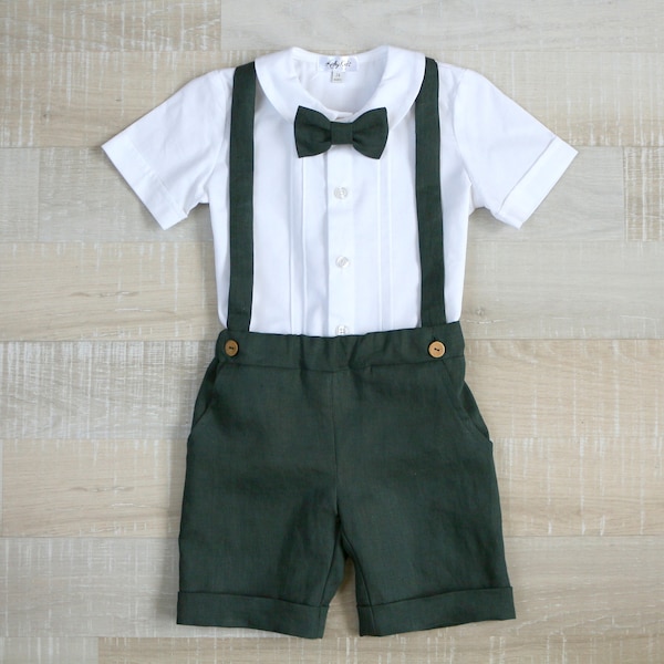 Boys carrier shorts, Ring bearer suit set, cotton shirt, Baby blessing clothes