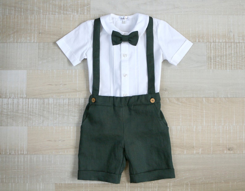 Boys carrier shorts, Ring bearer suit set, cotton shirt, Baby blessing clothes image 1