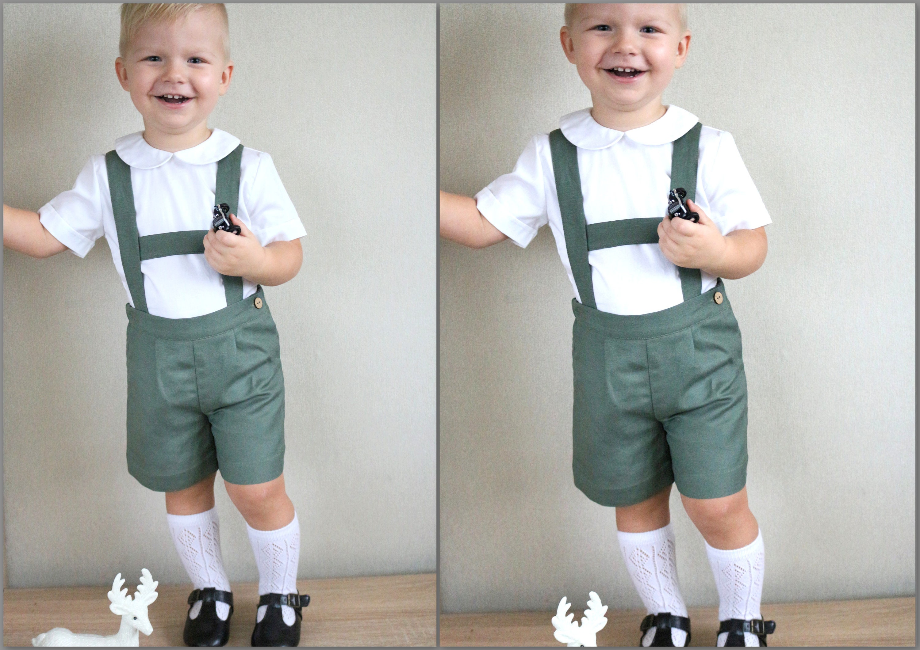 Boys sage green shorts shorts with suspenders ring bearer Etsy