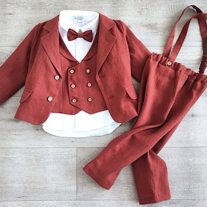 Ring bearer burnt rust outfit a, Suit for baby boy, Autumn wedding suit