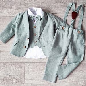 Ring bearer eucalyptus outfits, Suit for baby boy, Jacket,Pants, waistcoat, Page boy sage suit