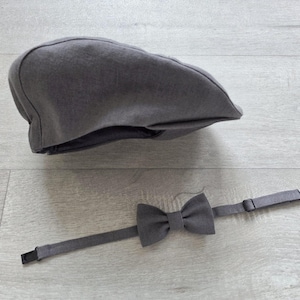 Boys brown flat cap + bow tie, Herringbone hat, Fathers day gift, Newsboy sage green hat