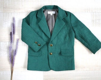 Master green golf jacket Birthday linen blazer Page boy Toddler suit Ring bearer Kids forest green jacket