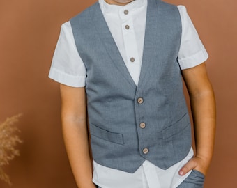 Boys solid vest, Ring bearer waistcoat, Family photo vest, Baptism garment