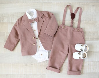 Baby boy gold rose suit, Christening  outfit