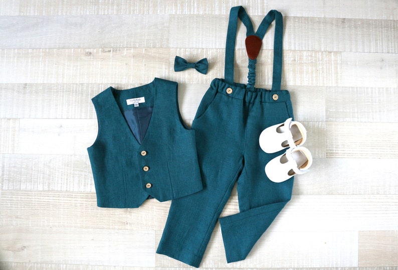Ensemble costume eucalyptus bébé garçon, tenue bébé garçon page, chemise habillée pour garçon, vêtements de robe de baptême 9-Turquoise