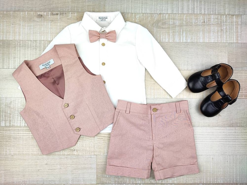 Boys Short Suit Set A Baby Waistcoat Bow Tie White Boys Etsy
