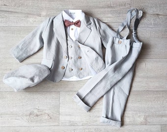 Ring bearer light gray outfit a, suit for baby boy