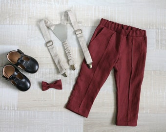 Boys pants with suspenders, kids straps, ring bearer outfit
