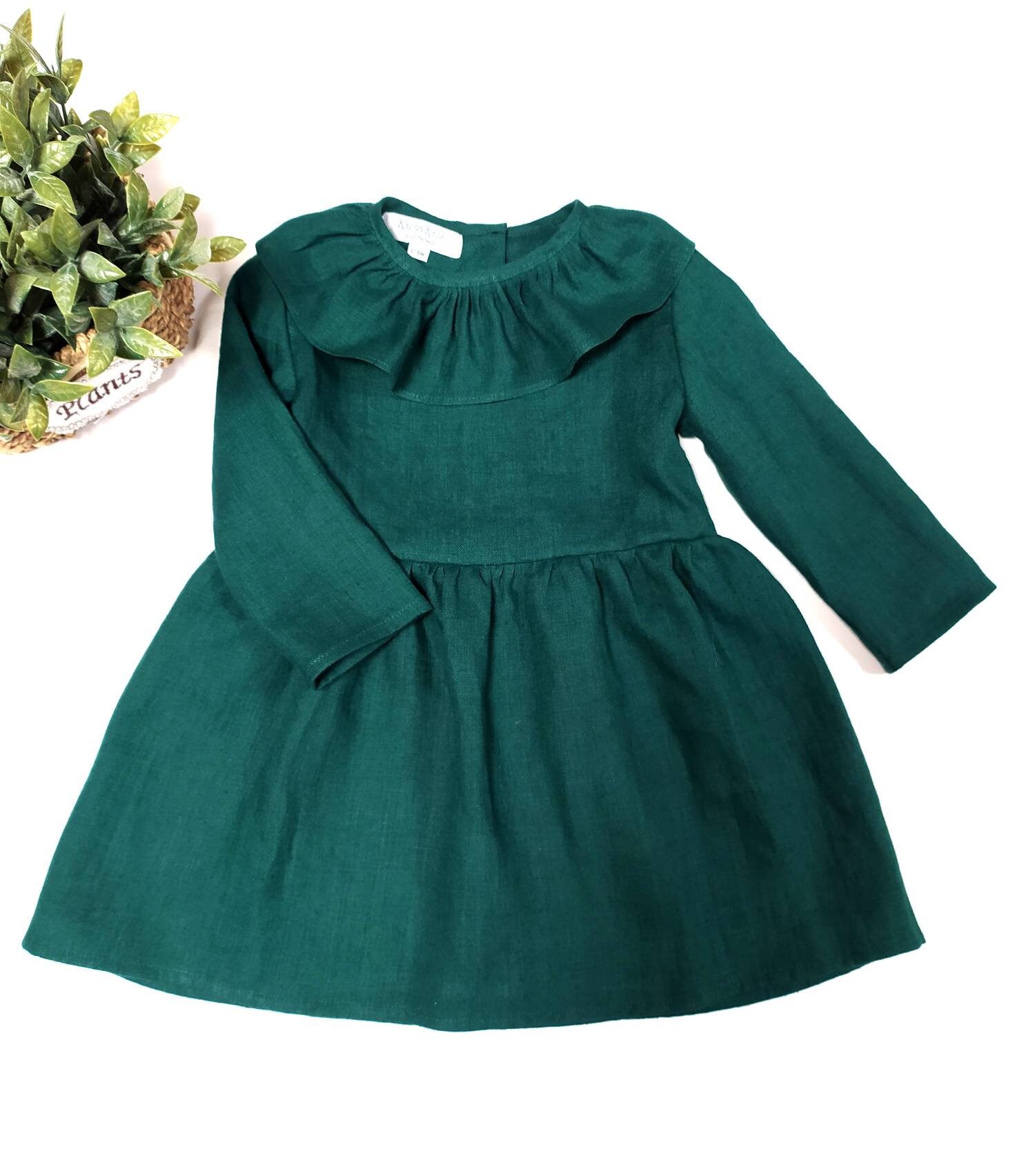 Girl's Linen Dresses A Ruffle Collar Garment Toddler | Etsy